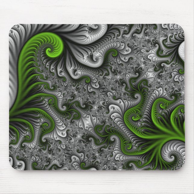 Mousepad Mundo Fantástico Arte Fractal Abstrata Verde e Cin (Frente)