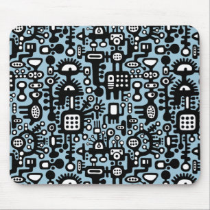 Mousepad Mundo Mecanóide - Preto e Branco com Azul Lt