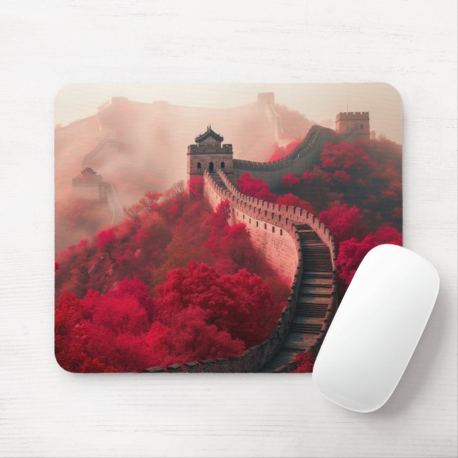 Mousepad Muro de excelente da China no outono - Vermelho Cê (Com mouse)