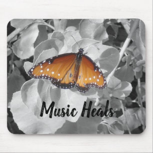 Mousepad Música Cura Laranja Monarca Borboleta Musical