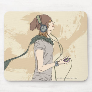 Mousepad Música de escuta da jovem mulher