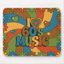 Mousepad Música dos Anos 60 Corações Ondas e Flores em Core