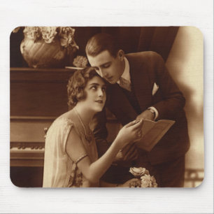Mousepad Música Romântica Vintage, Amantes de Amor e Romanc