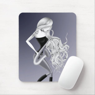 Mousepad Música Saxofonista Mulher Monocromático Cinza
