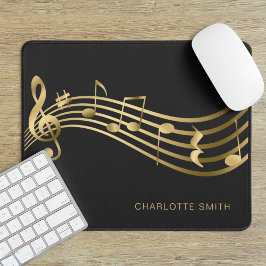 Mousepad Música School Office Elegant Dourado Musical Notes