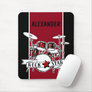 Mousepad Músico do Drummer Kid Rock Star Drum