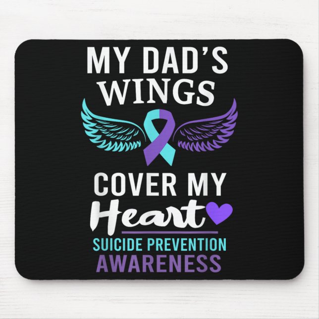 Mousepad My Dad's Wings Cover Heart Suicide Awareness Ribbo (Frente)