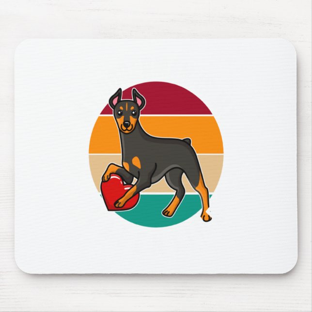 Mousepad My Doberman Is My Valentine Heart Retro Sunset Dog (Frente)