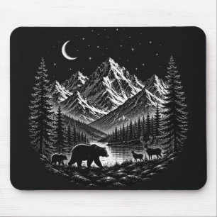 Mousepad Mystic Mountain Wilderness Night Estilo Linocut