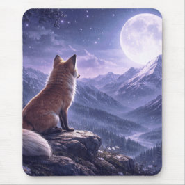 Mousepad Mystical Fox & Giant Moon Snowy Mountain Peaks