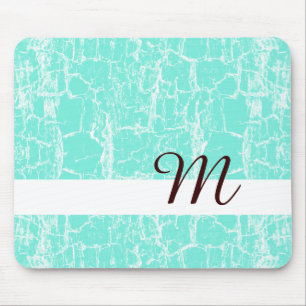 Mousepad Na moda Aqua Mint Crackle com Monograma Inicial