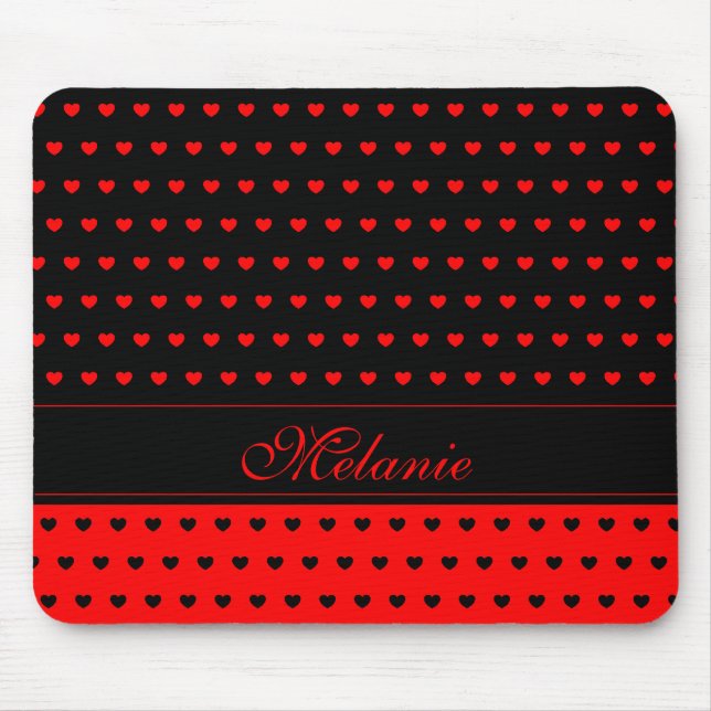 Mousepad Na moda Black and Red Heart Pattern Name Modelo (Frente)