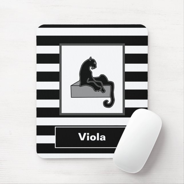 Mousepad Na moda Black Panther Cat White Modern (Com mouse)