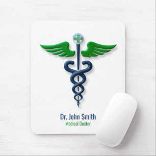 Mousepad Na moda Caduceus Green Wings Cross Blue Medicina