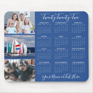 Mousepad na moda de Script de Calendário de Foto 2022 Azul