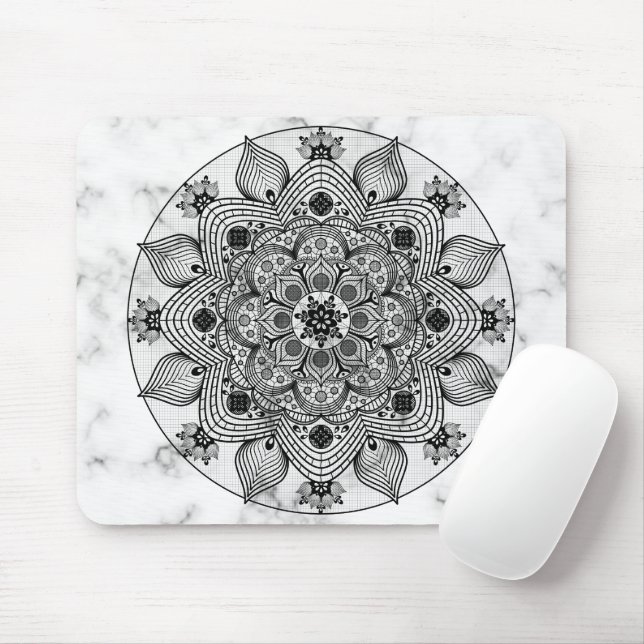 Mousepad Na moda Floral Black and White Mandala (Com mouse)