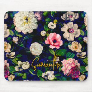 Mousepad Na moda floral flores cor-de-rosa padrão monograma