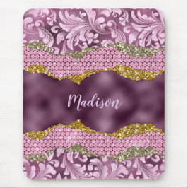 Mousepad Na moda floral monograma cor-de-rosa púrpura