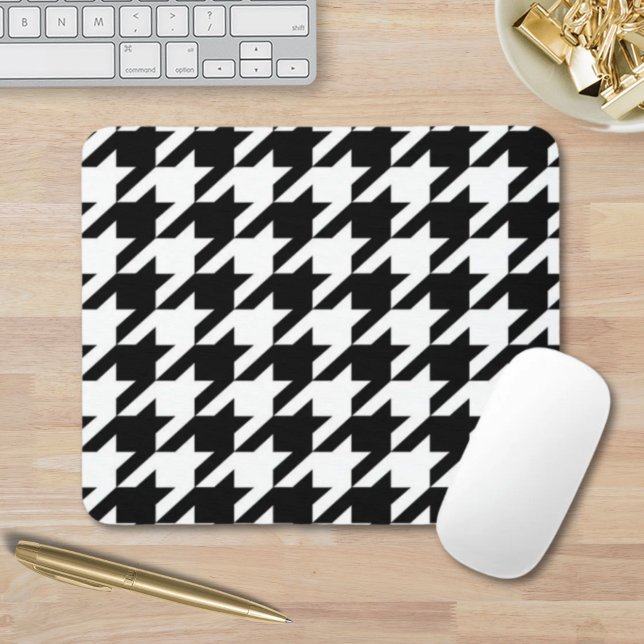 Mousepad na moda geométrico branco preto (stylish geometric black white houndstooth pattern mouse pad)