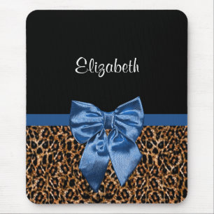 Mousepad Na moda Leopard Print Elegante Blue Arco e nome