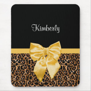 Mousepad Na moda Leopard Print Elegante Yellow Arco e nome