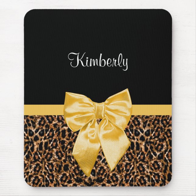 Mousepad Na moda Leopard Print Elegante Yellow Arco e nome (Frente)