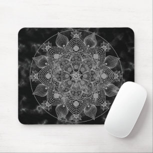 Mousepad Na moda Marble Black and White Floral Mandala