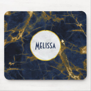 Mousepad Na moda marinho Azul e Dourado Marble Moderno
