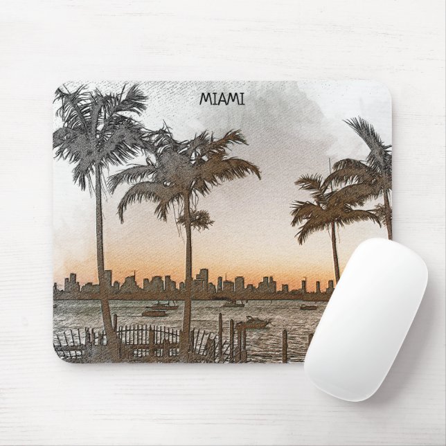 Mousepad Na moda Miami Florida Vintage Skyline (Com mouse)
