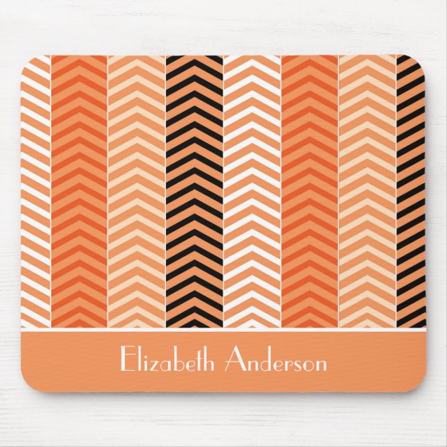 Mousepad Na moda Modern Orange Chevron Strips e Nome (Frente)
