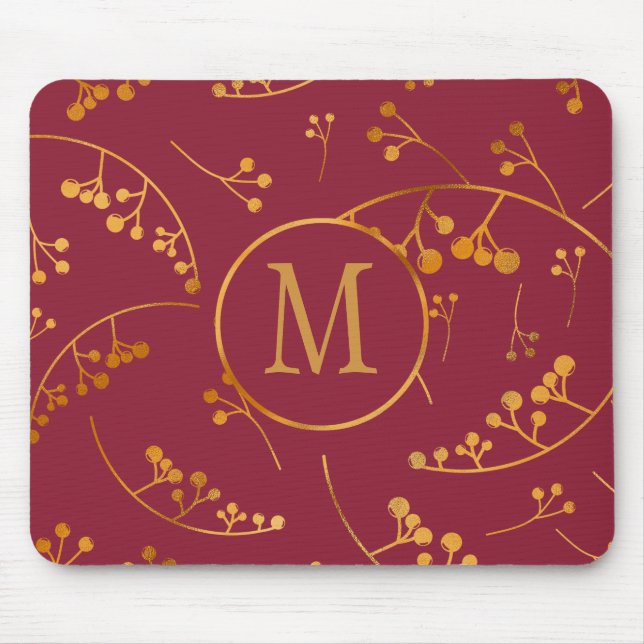 Mousepad Na moda monograma de orvalho marsala, forma rosa, (Frente)