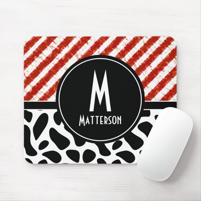 Mousepad Na moda Monograma Red White Personalize (Com mouse)