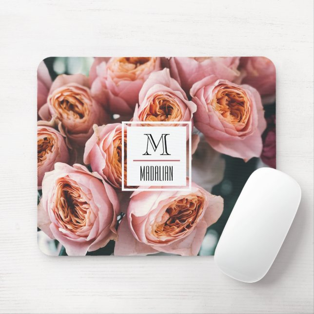 Mousepad Na moda monograma rosa rosa rosa rosa fotografia f (Com mouse)