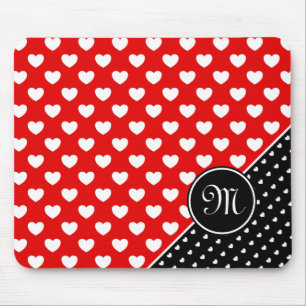 Mousepad Na moda Monograma Vermelho E Preto, Corações Bra