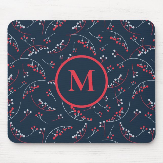 Mousepad Na moda monograma vermelho marinho azul (Frente)