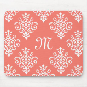 Mousepad Na moda Peach Coral Cor damasco Com Monograma