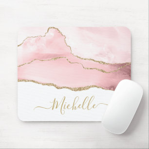 Mousepad na moda script dourado e pincel do mouse agate