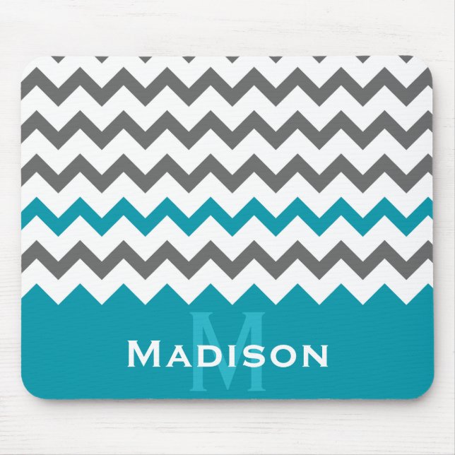 Mousepad Na moda Teal e Cinza Padrão Chevron (Frente)