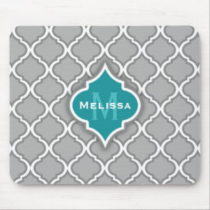 Mousepad Na moda Teal e Cinza Padrão do Azulejo marroquino
