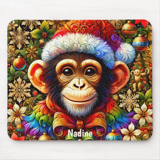 Mousepad NADINE ~ Zany CHIMPANZEE Christmas  (Frente)