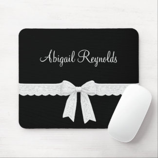 Mousepad Name with White Ribbon and Bow