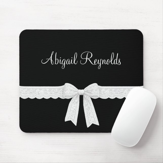 Mousepad Name with White Ribbon and Bow (Com mouse)