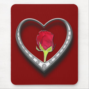 Mousepad Namorados de joias prateadas com Rosa vermelha