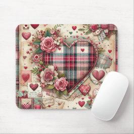 Mousepad Namorados DE XADREZ DE TINTA CORAÇÃO E FLORES