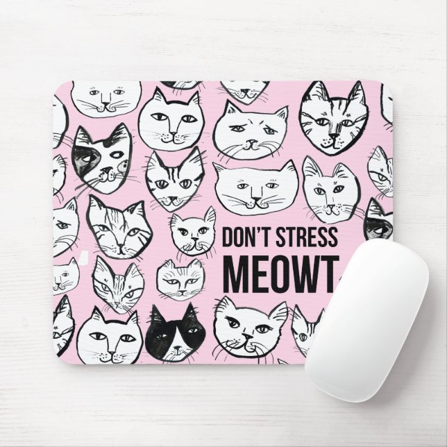 Mousepad Não enfatize o padrão da cabeça de gato MEOWT rosa (Com mouse)