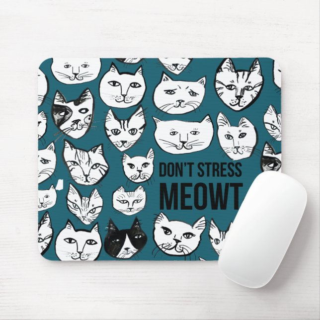 Mousepad Não enfatize o padrão de cabeça de gato MEOWT verd (Com mouse)
