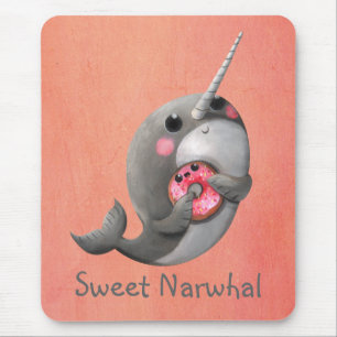 Mousepad Narwhal tímido com rosquinha