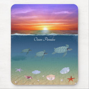 Mousepad Nascer do sol no oceano, tartarugas marinhas nadan