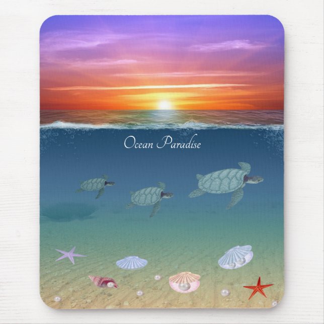Mousepad Nascer do sol no oceano, tartarugas marinhas nadan (Frente)