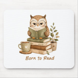 Mousepad Nascido para Ler Coruja Fofa Amante de Livros mous
